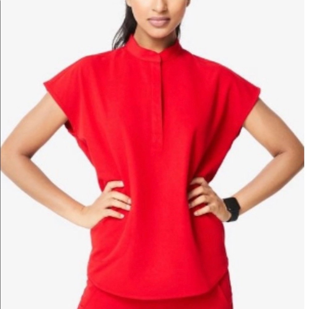 Figs Rafaela Mandarin Collar Scrub Top - Red
